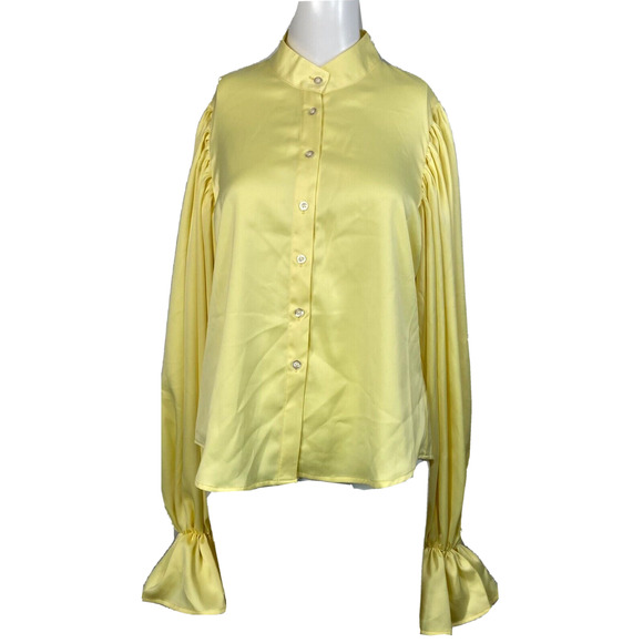 NWT The Kemist Set 2pc Womens Sz 10 12 Yellow Button Up Blouse Pleated Shorts - Picture 2 of 16